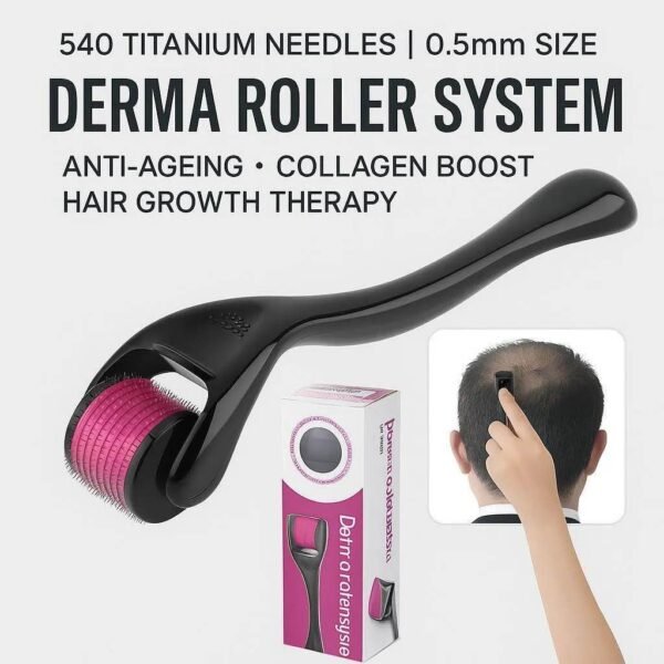 GlowRiva 540 titanium derma roller 0.5mm on white background — original microneedling tool Pakistan