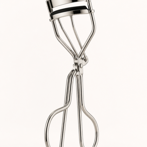 Stainless steel eyelash curler with soft black silicone pad